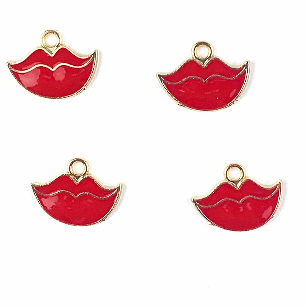 1354 20PC Gold Enamel Red Lip Charm Pendants for DIY Necklace Bracelet